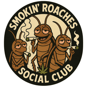 Smokin&rsquo; Roaches Social Club Vintage 420 Weed Vintage Graphic,  Cannabis Bug Design for Marijuana.