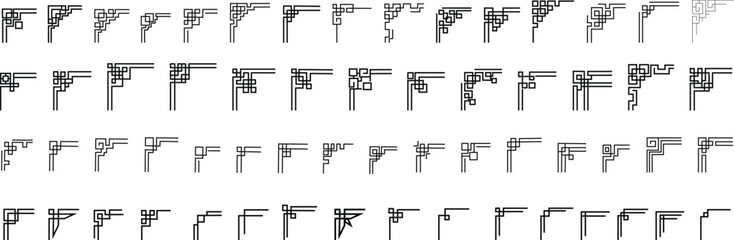 Chinese frame decorative corner icon set isolated with transparent backgrounds design for your text or image, borders divider, labels, certificate completion template elements, photo framed minimalist