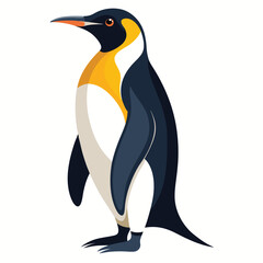 A regal king penguin with vibrant yellow neck markings stands tall  a white background