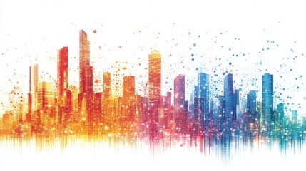 Fototapeta premium Glowing Skyline with Radiant Light Patterns on Isolated Background