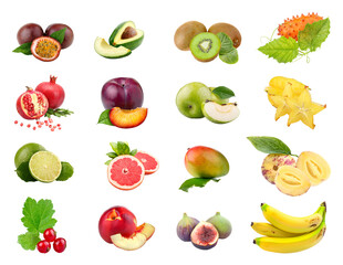 assorted fresh fruits collection isolated on transparent background