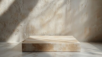 Beige marble podium, sunlit