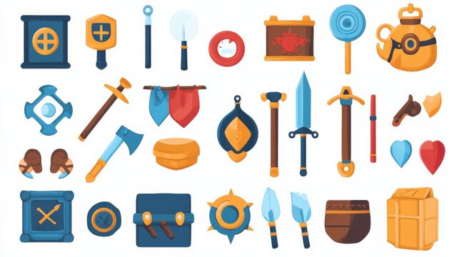 Colorful Game Icons for Healing and Attack Weapons on White Background