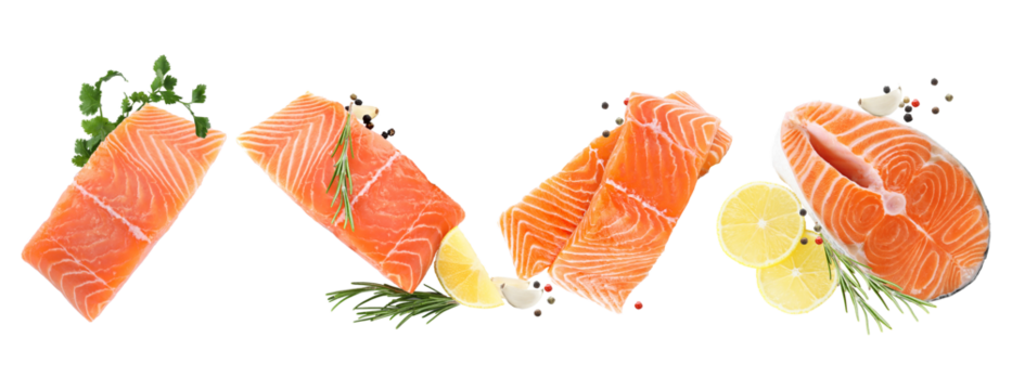 fresh salmon fillets isolated on transparent background