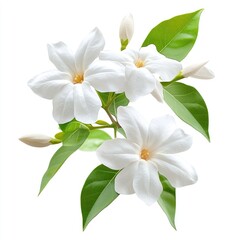 Fototapeta premium Delicate white blossoms with vibrant green leaves