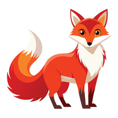 Obraz premium A stylized red fox with a bushy tail stands playfully on a white surface a white background