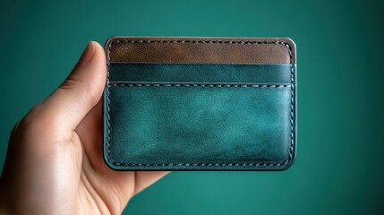 Close-up studio shot showcasing a handcrafted leather card holder design