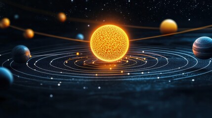 Fototapeta premium Solar System Planetary Alignment With Bright Stars On Black Background