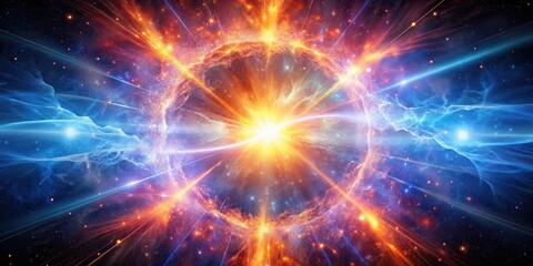 Fototapeta premium Vibrant energy explosion in space with glowing particles and shockwave , explosion