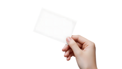 Hand Holding Blank White Card Mockup on Transparent Background