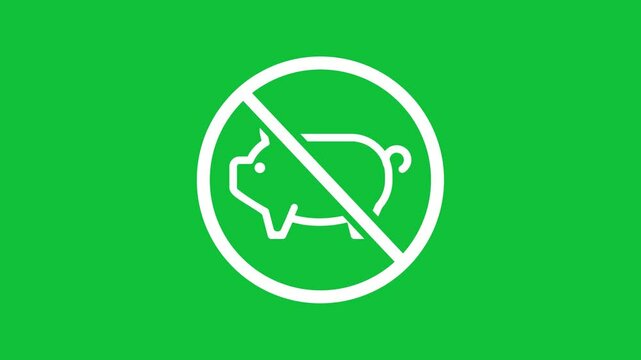 No pork no lard icon symbol swine forbidden religious diet restriction label icon animated in green screen background
