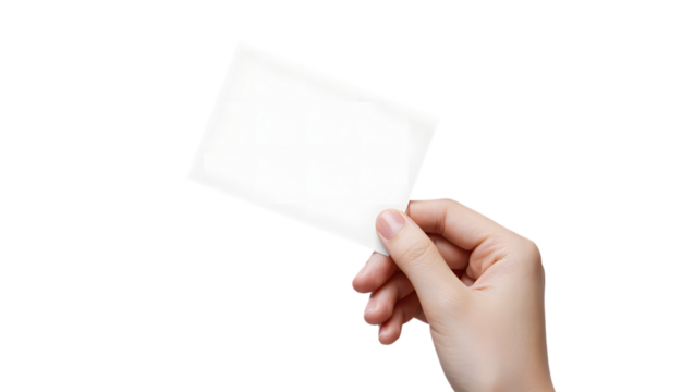 Hand Holding Blank White Card Mockup on Transparent Background