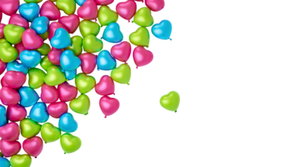 Colorful Heart Shaped Balloons Falling on Transparent Background