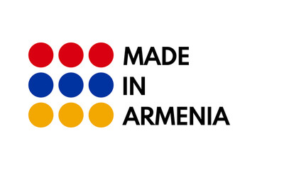 made in armenia, 9 dots armenian flag badge, circles vector label template, country manufacture mark, product emblem, white background