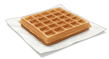 Golden brown square waffle on parchment