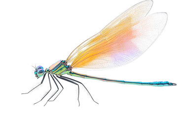 Detailed Dragonfly with Transparent Wings, Isolated on White Background