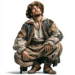 Theatrical performance by actor in costume isolated on white background portrait capture dramatic concept