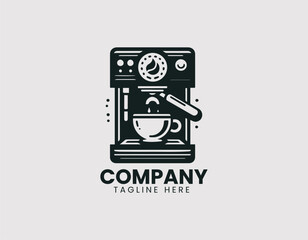Professional Espresso Coffee Maker Machine Illustration Vector Logo Design, Commercial Espresso Machine Detailed Vector Logo