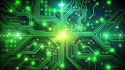 Fototapeta premium High-tech interface with glowing circuitry and algorithms displayed on a vibrant green background, highlighting advanced computational processes, innovation, green screen