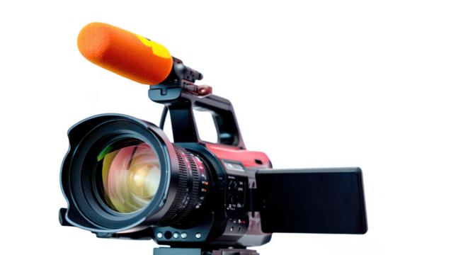 Professional Video Camera with Microphone on Transparent Background