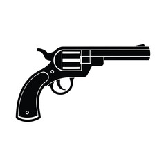 Black and white silhouette illustration of an old western revolver pistol weapon