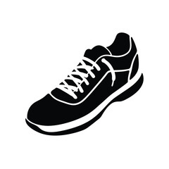 Black and white vector illustration of a modern athletic running shoe for sports activities