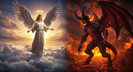 Concept of good versus evil digital illustration