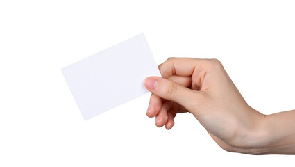 Obraz premium Hand Holding Blank White Card on Transparent Background