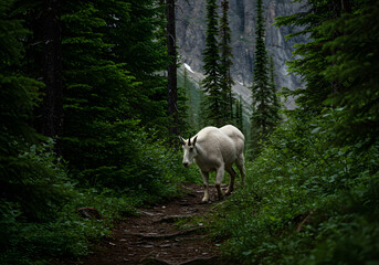 Mountain goat hiking trail forest