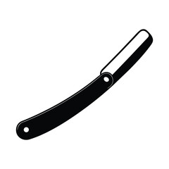 Simple black and white illustration of a barber's straight razor isolated on white background