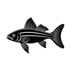 Stylized black and white fish illustration perfect for aquatic theme designs and logos