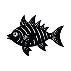 A stylized black and white silhouette illustration of a detailed fish design