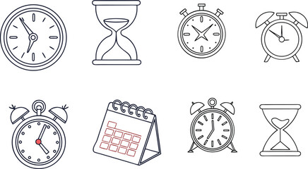 time clocks icons in thin line style. vector illustration