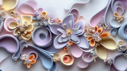Soft, pastel-colored layered floral design.