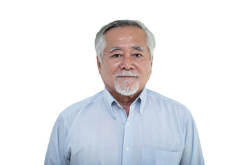 Portrait of senior man in light blue shirt