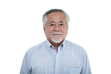 Portrait of senior man in light blue shirt