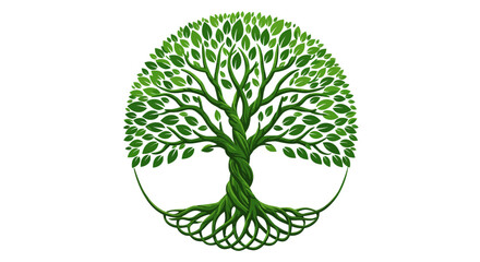 Vibrant Green Tree of Life Symbol with Twisted Trunk and Leaves © Basecamp