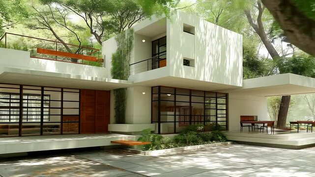 Contemporary luxurious mansion made of glass and concrete