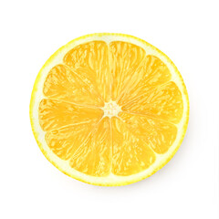 Lemon fruit slice isolated on white background. Cut in half lemon citrus, top view, flat lay