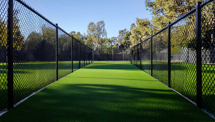Artificial turf sports field fenced