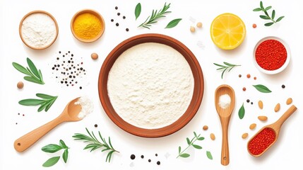 Simple Infographic with Geometric Shapes and Ingredients on White Background