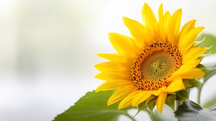 Obraz premium Vivid close-up of a single, bright sunflower. Lush petals and intricate center detail