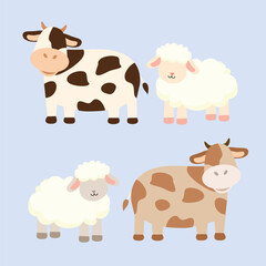 Sheep and cow illustration. Cute animal cartoon. Eid adha celebration