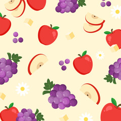 Apple and grape seamless pattern. delicious and healthy fruit illustration. Can be used for wallpaper, and fashion fabric