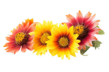 a group of three flowers sitting next to each other