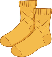 Flat design vector of cute yellow socks hanging on a clothesline