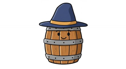 Obraz premium Cartoon barrel with witch hat illustration