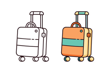 doodle cartoon vector illustration of a stylish wheeled suitcase with outline version.