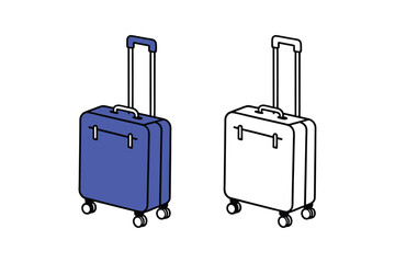 doodle cartoon vector illustration of a stylish wheeled suitcase with outline version.