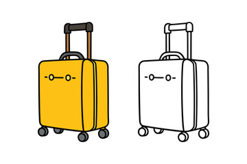 doodle cartoon vector illustration of a stylish wheeled suitcase with outline version.